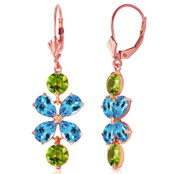 Galaxy Gold Products Jewelry - 14K CHANDELIERS EARRING WITH BLUE TOPAZ & PERIDOTS